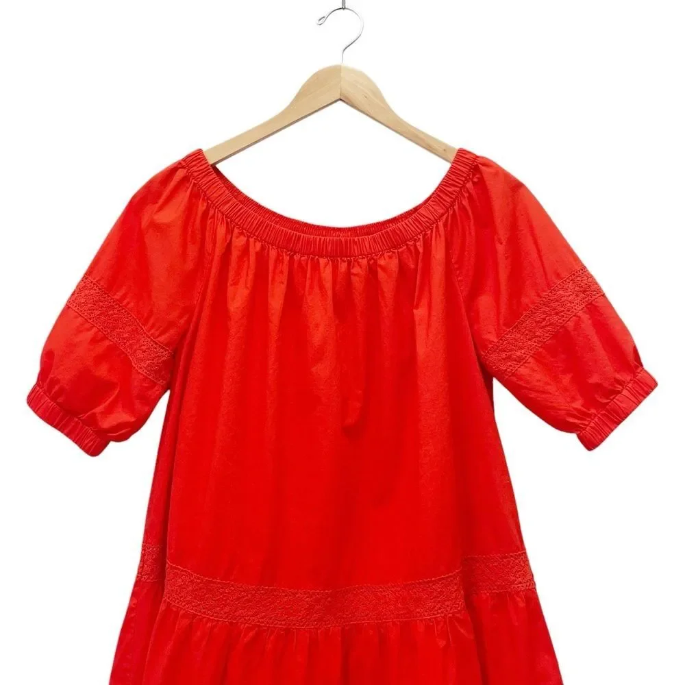 Kate Spade Broom Street Cotton Poplin Tiered Dress Cherry Pepper Red Size Small